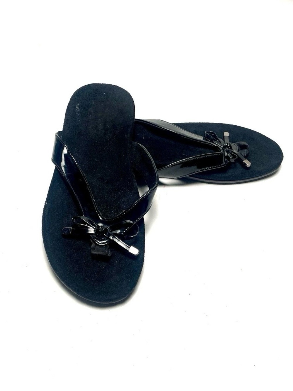 Vionic Bella II Sandal Black Patent Leather Bow Orthotic Comfort Slip On Thong 9